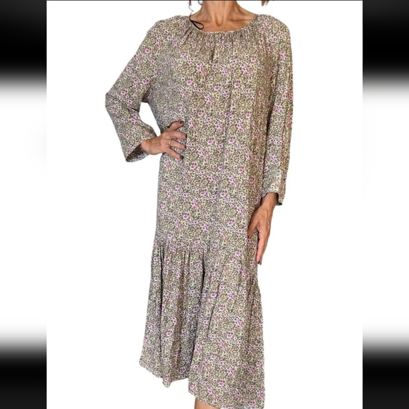 🌈H&M Conscious Ditsy Floral Blogger Fav Midi Dress 3/4 Sleeve OVERSIZED Small - Picture 2 of 8